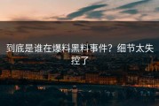 到底是谁在爆料黑料事件？细节太失控了
