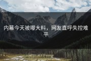 内幕今天被曝大料，网友直呼失控难平