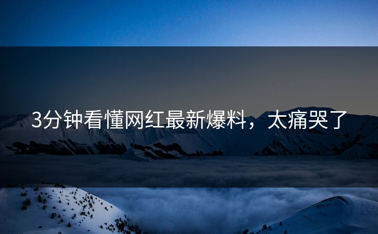 3分钟看懂网红最新爆料，太痛哭了