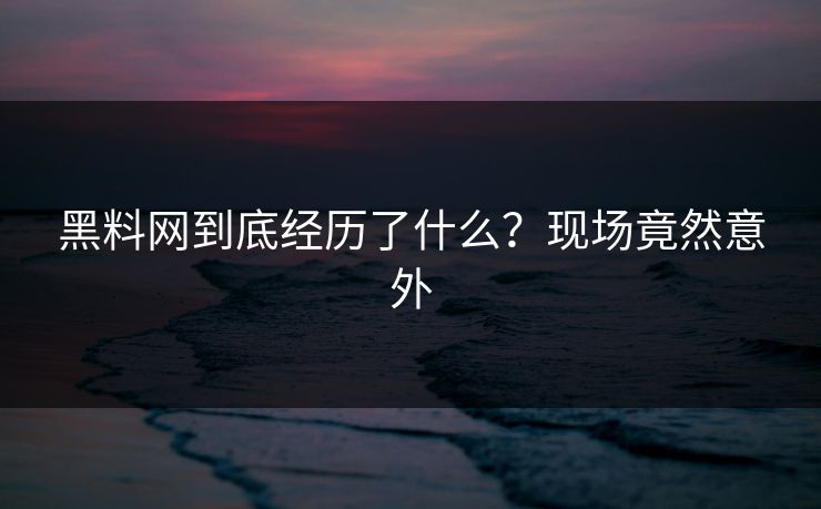 黑料网到底经历了什么？现场竟然意外