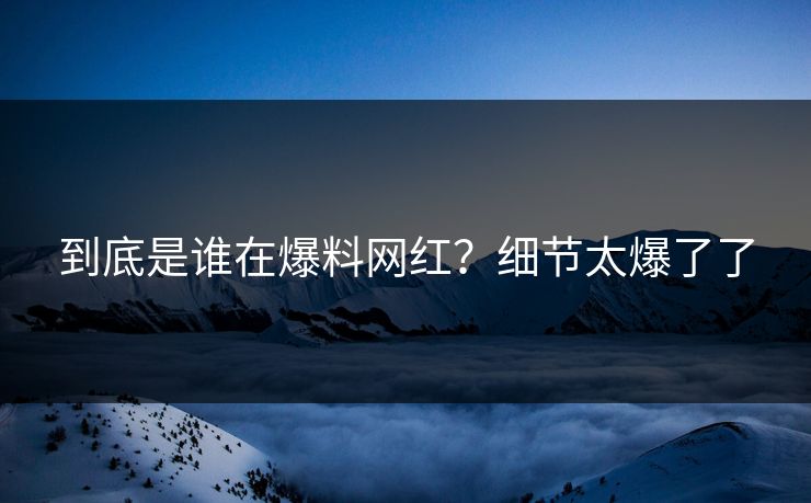 到底是谁在爆料网红？细节太爆了了