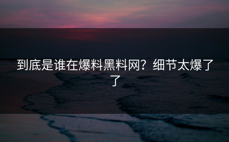到底是谁在爆料黑料网？细节太爆了了