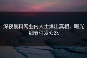 深夜黑料网业内人士爆出真相，曝光细节引发众怒