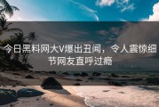 今日黑料网大V爆出丑闻，令人震惊细节网友直呼过瘾