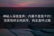 神秘人深夜发声：内幕不是我干的！泡芙视频全网疯传，网友直呼过瘾
