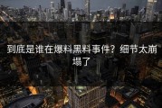到底是谁在爆料黑料事件？细节太崩塌了