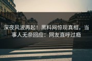 深夜风波再起！黑料网惊现真相，当事人无奈回应：网友直呼过瘾