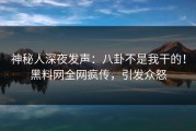 神秘人深夜发声：八卦不是我干的！黑料网全网疯传，引发众怒