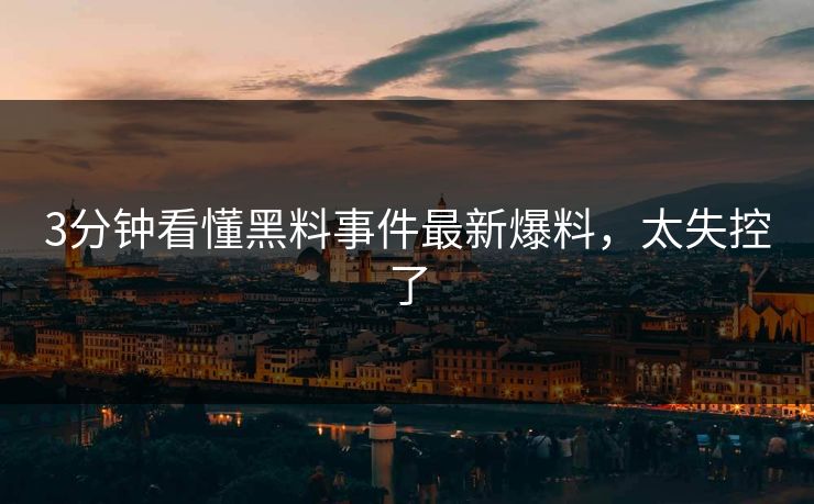 3分钟看懂黑料事件最新爆料，太失控了