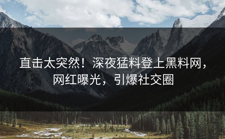 直击太突然！深夜猛料登上黑料网，网红曝光，引爆社交圈