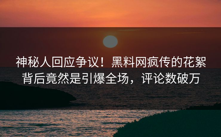 神秘人回应争议！黑料网疯传的花絮背后竟然是引爆全场，评论数破万