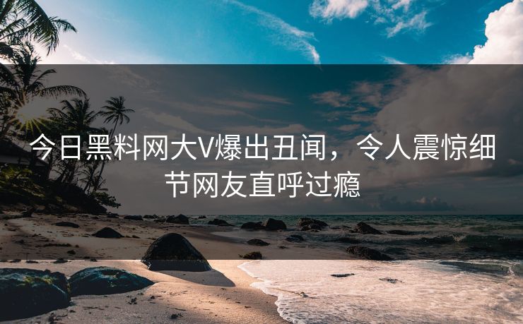 今日黑料网大V爆出丑闻，令人震惊细节网友直呼过瘾