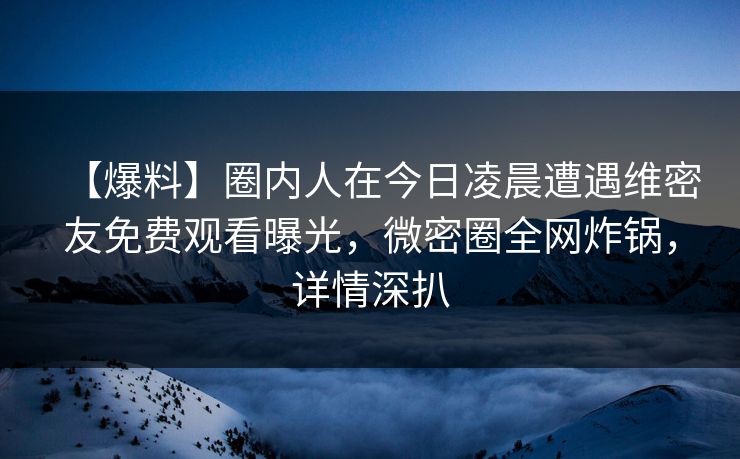【爆料】圈内人在今日凌晨遭遇维密友免费观看曝光，微密圈全网炸锅，详情深扒