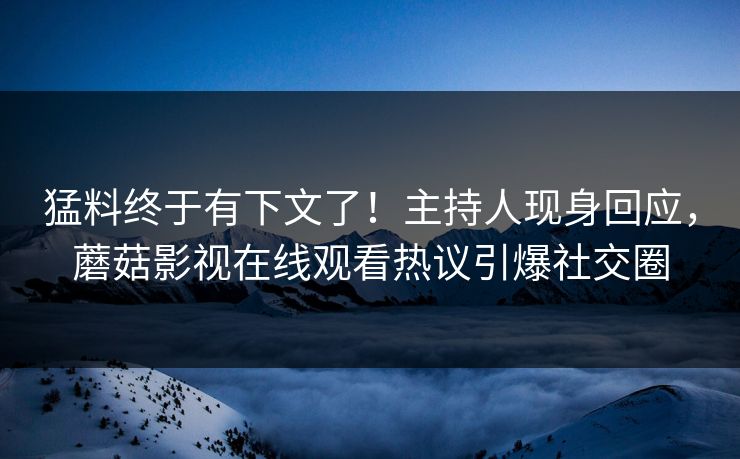 猛料终于有下文了！主持人现身回应，蘑菇影视在线观看热议引爆社交圈