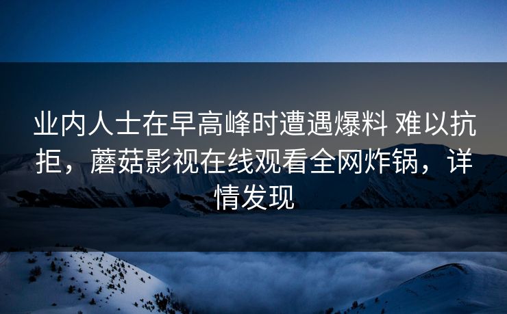 业内人士在早高峰时遭遇爆料 难以抗拒，蘑菇影视在线观看全网炸锅，详情发现